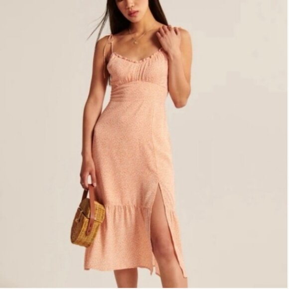 Abercrombie & Fitch Dresses & Skirts - Abercrombie & Fitch Tie-Strap Ruched Midi Dress Size XL peach summer dress party